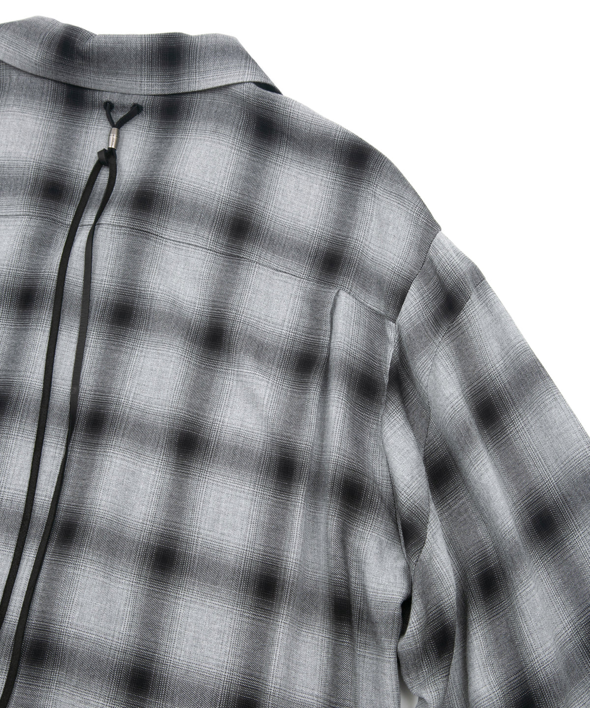 レーヨン ツイール オンブレーチェック L/S 開襟シャツ - BLACK