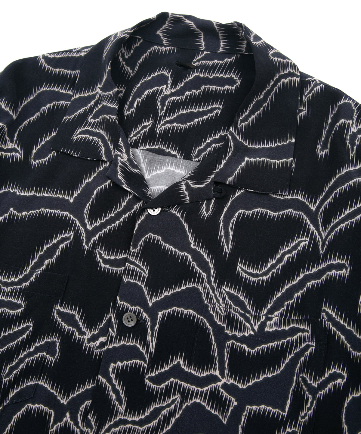 Cupra Rayon Printed L/S Open Collar Shirt - NAVY