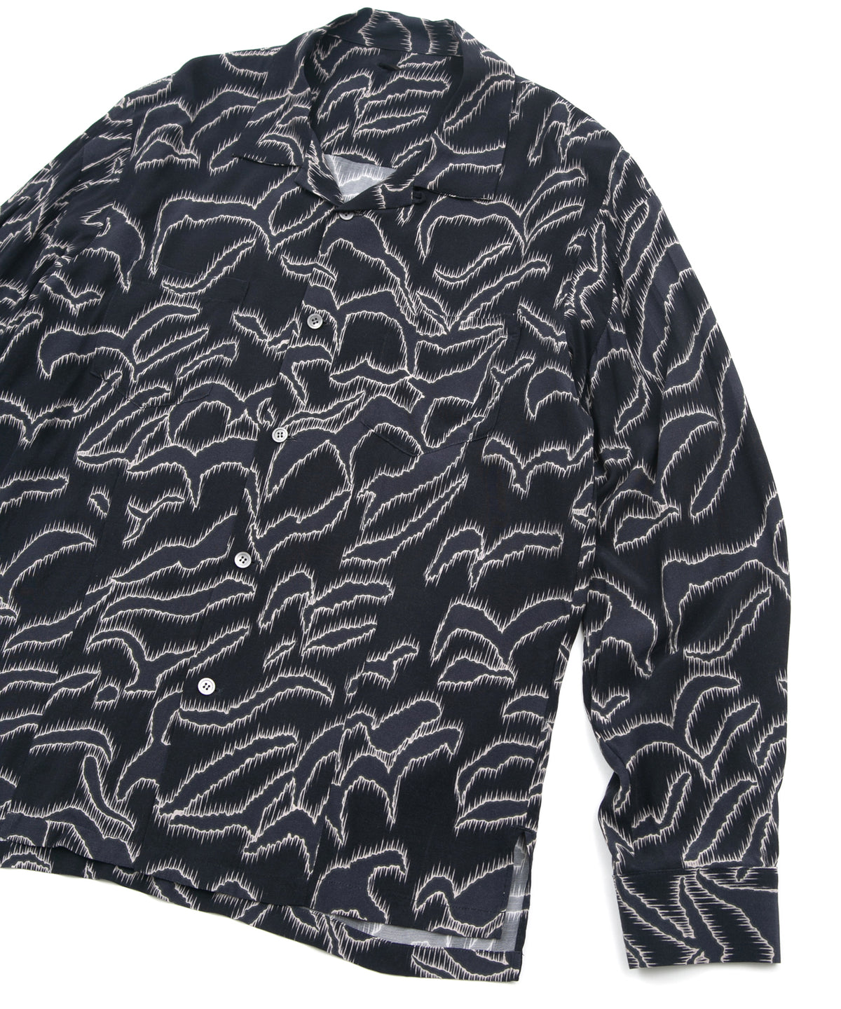 Cupra Rayon Printed L/S Open Collar Shirt - NAVY