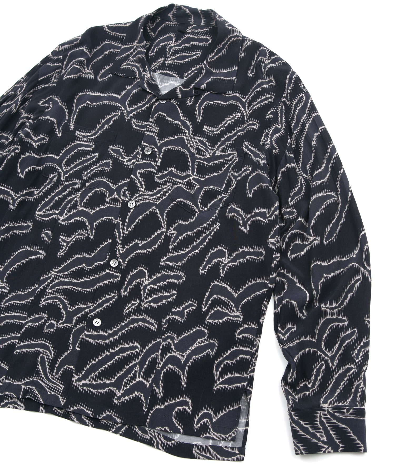 Load image into Gallery viewer, Cupra Rayon Printed L/S Open Collar Shirt - NAVY