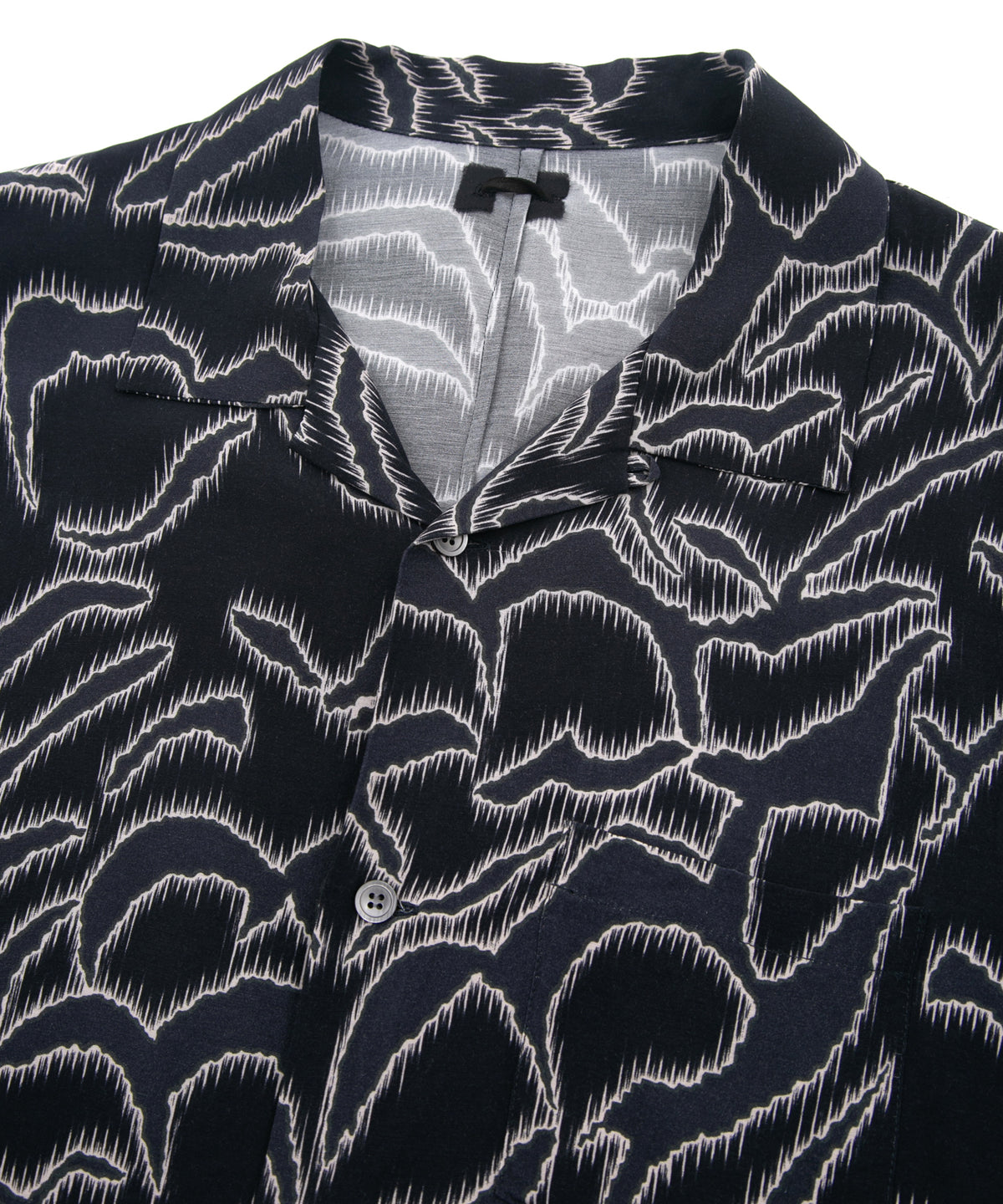 キュプラ レーヨン プリント H/S 開襟シャツ - NAVY