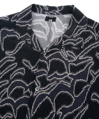 キュプラ レーヨン プリント H/S 開襟シャツ - NAVY