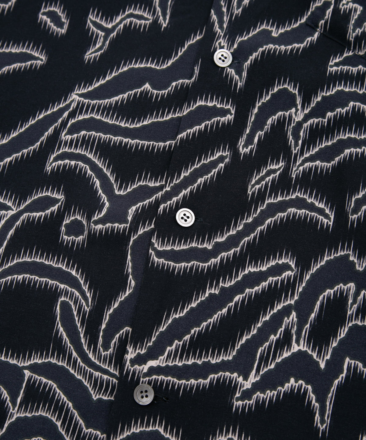 キュプラ レーヨン プリント H/S 開襟シャツ - NAVY