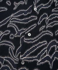 キュプラ レーヨン プリント H/S 開襟シャツ - NAVY