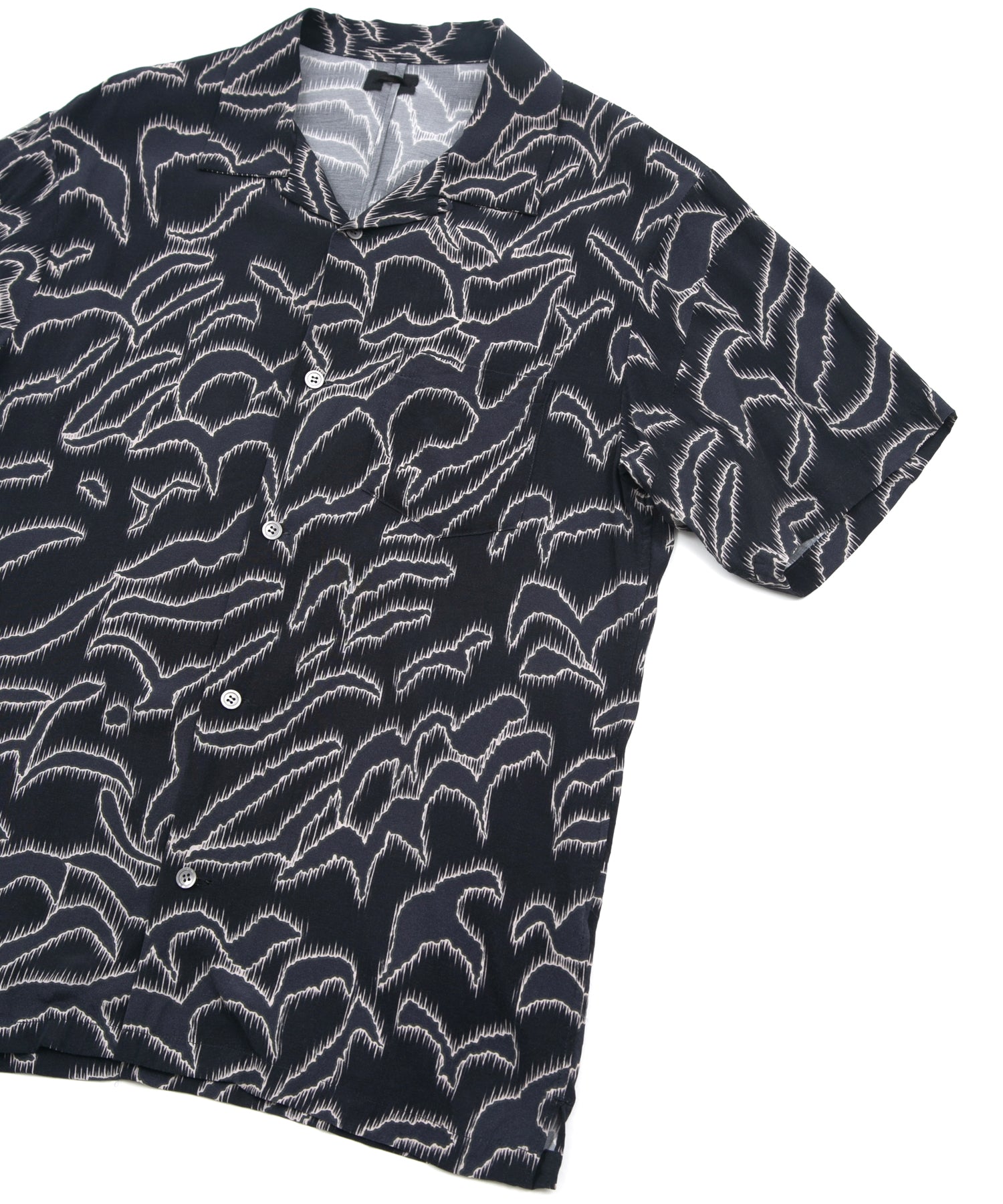 キュプラ レーヨン プリント H/S 開襟シャツ - NAVY – STRUM OFFICIAL