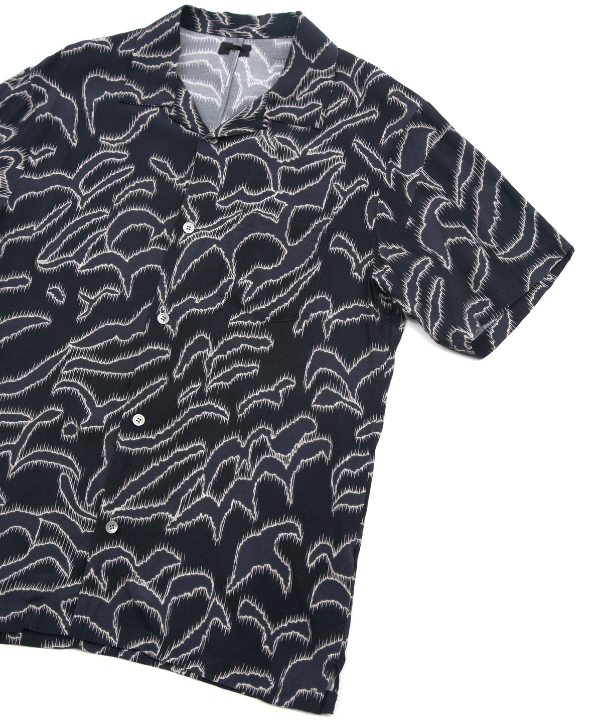 キュプラ レーヨン プリント H/S 開襟シャツ - NAVY