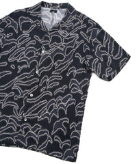 キュプラ レーヨン プリント H/S 開襟シャツ - NAVY