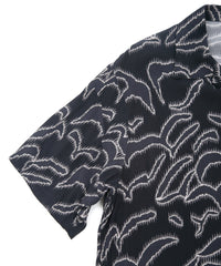 キュプラ レーヨン プリント H/S 開襟シャツ - NAVY