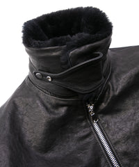 フルタンニン ピット鞣し シュリンク ホースハイド & スペイン メリノ VIPER リブブルゾン - BLACK