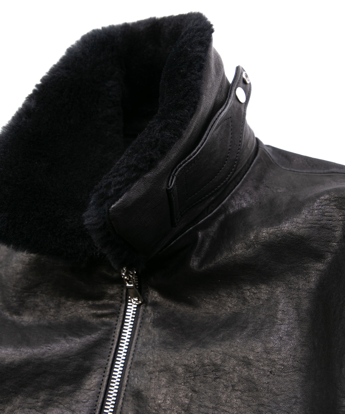 フルタンニン ピット鞣し シュリンク ホースハイド & スペイン メリノ VIPER リブブルゾン - BLACK