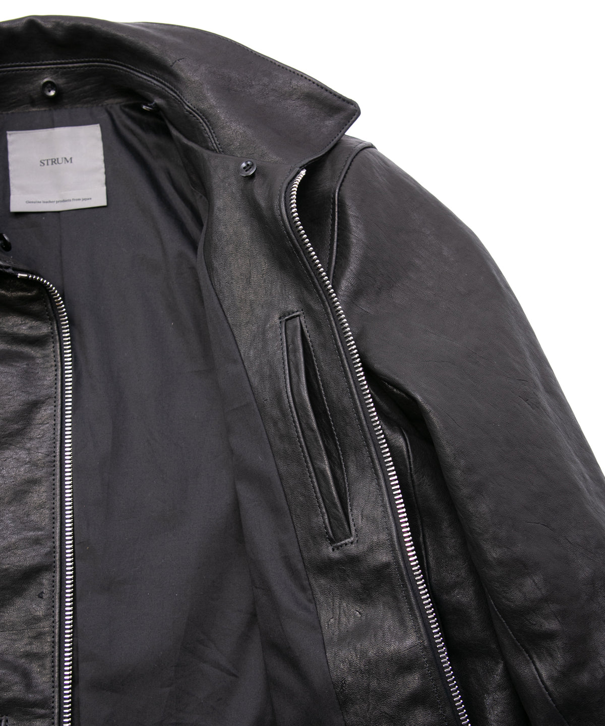 フルタンニン ピット鞣し シュリンク ホースハイド & スペイン メリノ VIPER リブブルゾン - BLACK