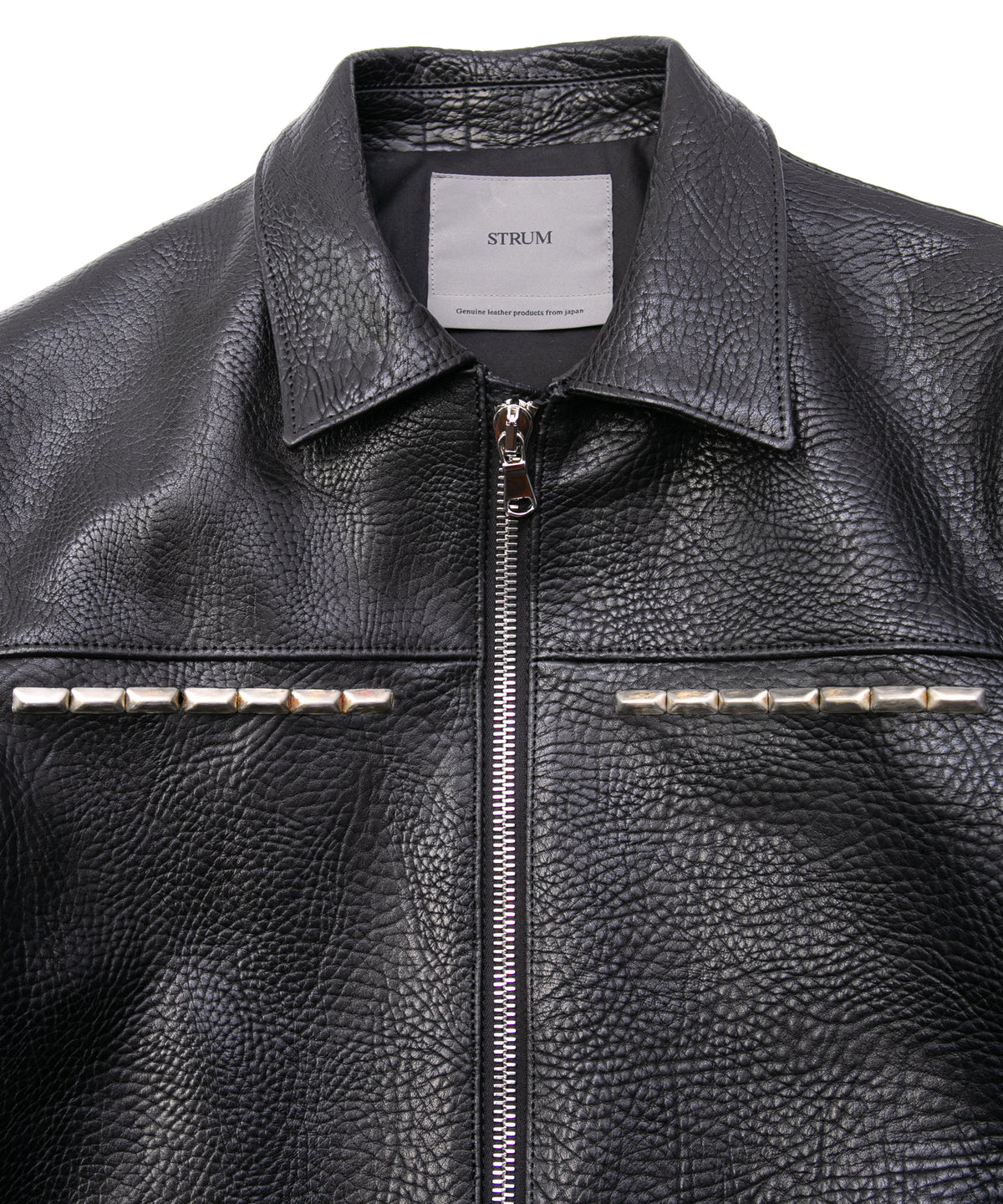 フルタンニン ピット鞣し シュリンク ステアハイド M.FEVER スタッズ シングルライダースジャケット - BLACK