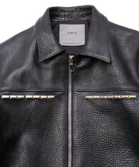 フルタンニン ピット鞣し シュリンク ステアハイド M.FEVER スタッズ シングルライダースジャケット - BLACK