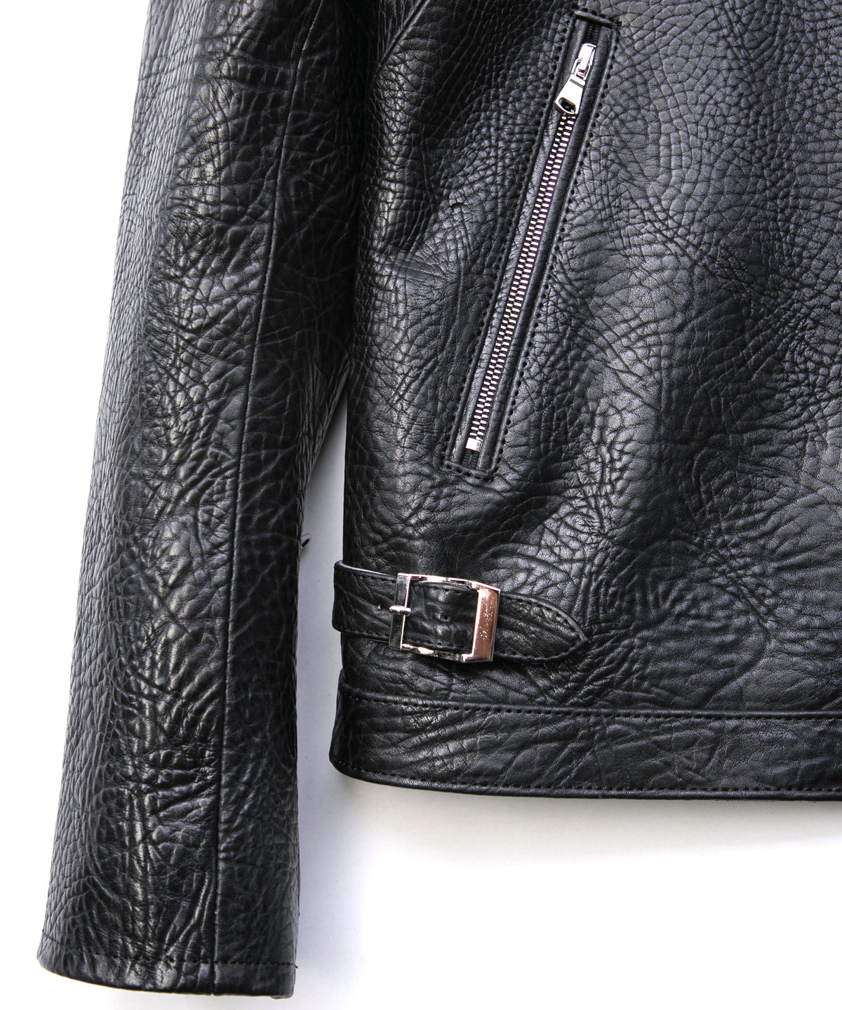 フルタンニン ピット鞣し シュリンク ステアハイド M.FEVER スタッズ シングルライダースジャケット - BLACK