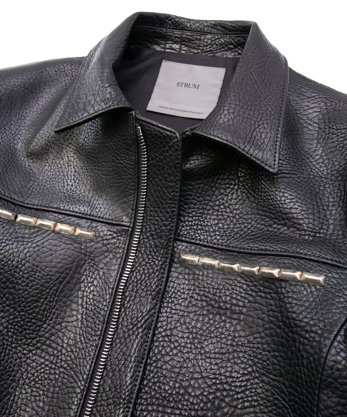 フルタンニン ピット鞣し シュリンク ステアハイド M.FEVER スタッズ シングルライダースジャケット - BLACK