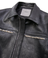 フルタンニン ピット鞣し シュリンク ステアハイド M.FEVER スタッズ シングルライダースジャケット - BLACK