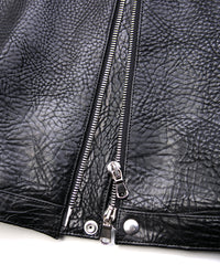 フルタンニン ピット鞣し シュリンク ステアハイド M.FEVER スタッズ シングルライダースジャケット - BLACK
