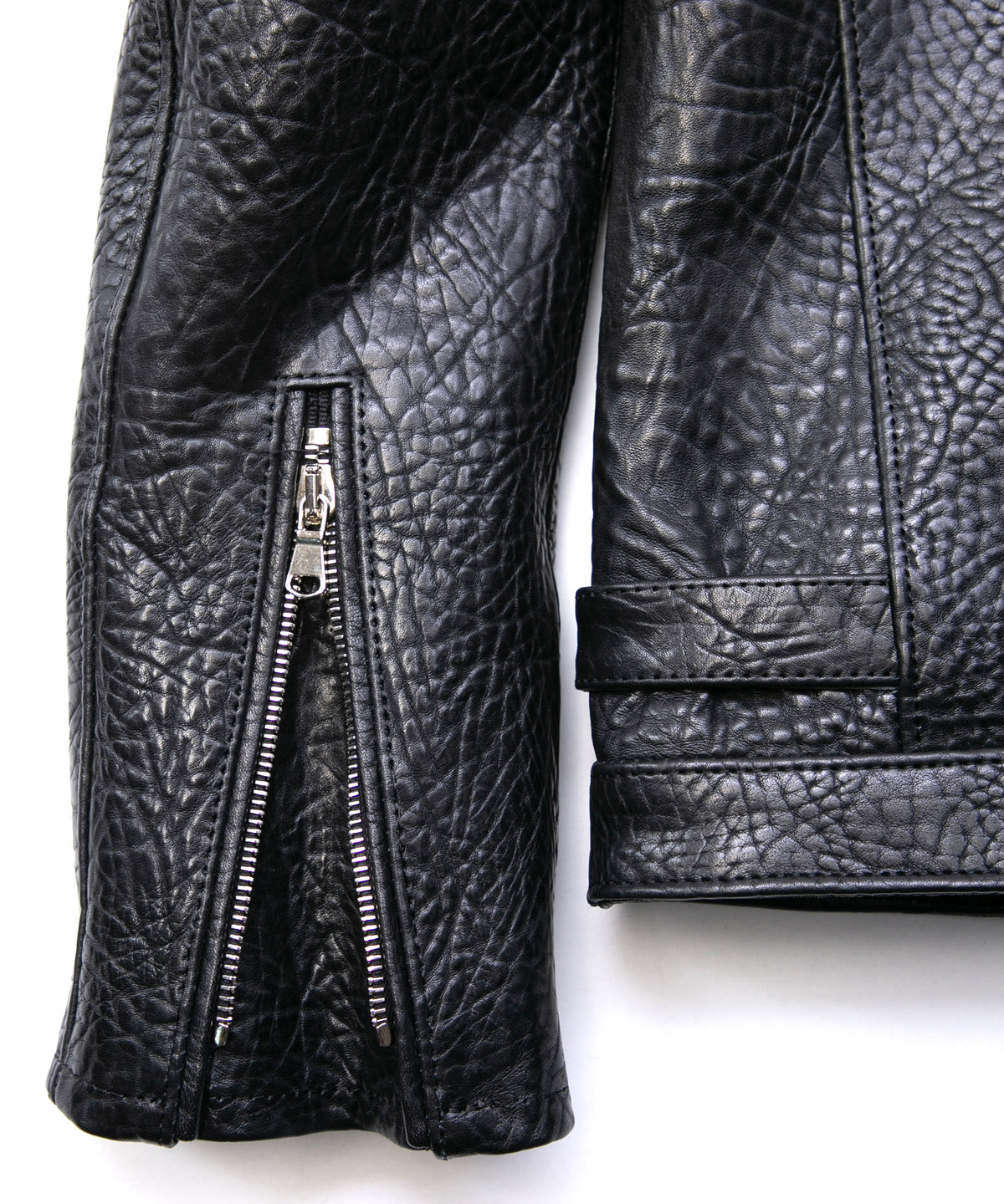 フルタンニン ピット鞣し シュリンク ステアハイド M.FEVER スタッズ シングルライダースジャケット - BLACK