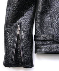 フルタンニン ピット鞣し シュリンク ステアハイド M.FEVER スタッズ シングルライダースジャケット - BLACK