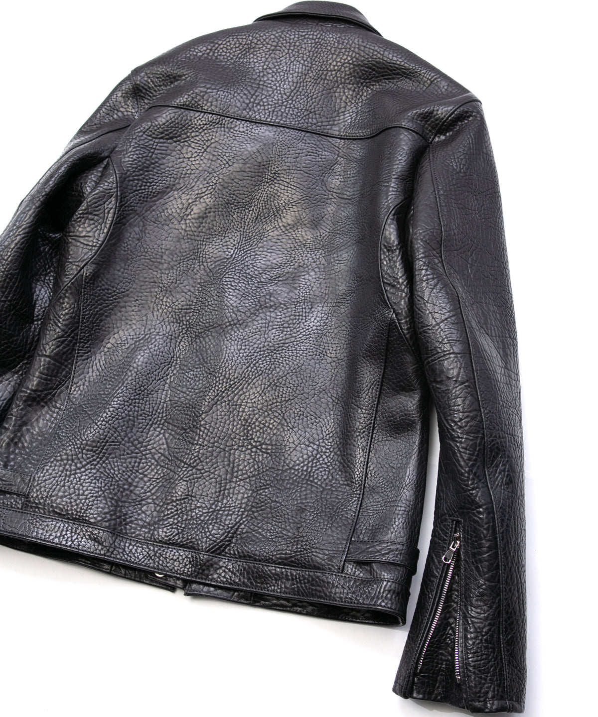 フルタンニン ピット鞣し シュリンク ステアハイド M.FEVER スタッズ シングルライダースジャケット - BLACK