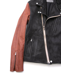 ハイブリッド鞣し イタリアン キャメル ヌバック BIRD MAN ダブルライダースジャケット - BLACK × BROWN