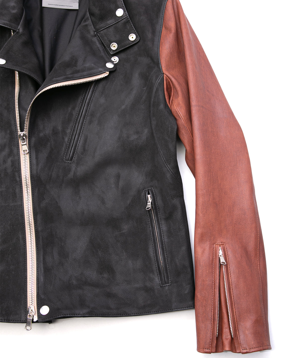 ハイブリッド鞣し イタリアン キャメル ヌバック BIRD MAN ダブルライダースジャケット - BLACK × BROWN