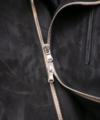 ハイブリッド鞣し イタリアン キャメル ヌバック BIRD MAN ダブルライダースジャケット - BLACK × BROWN