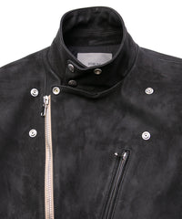 ハイブリッド鞣し イタリアン キャメル ヌバック BIRD MAN ダブルライダースジャケット - BLACK × BROWN