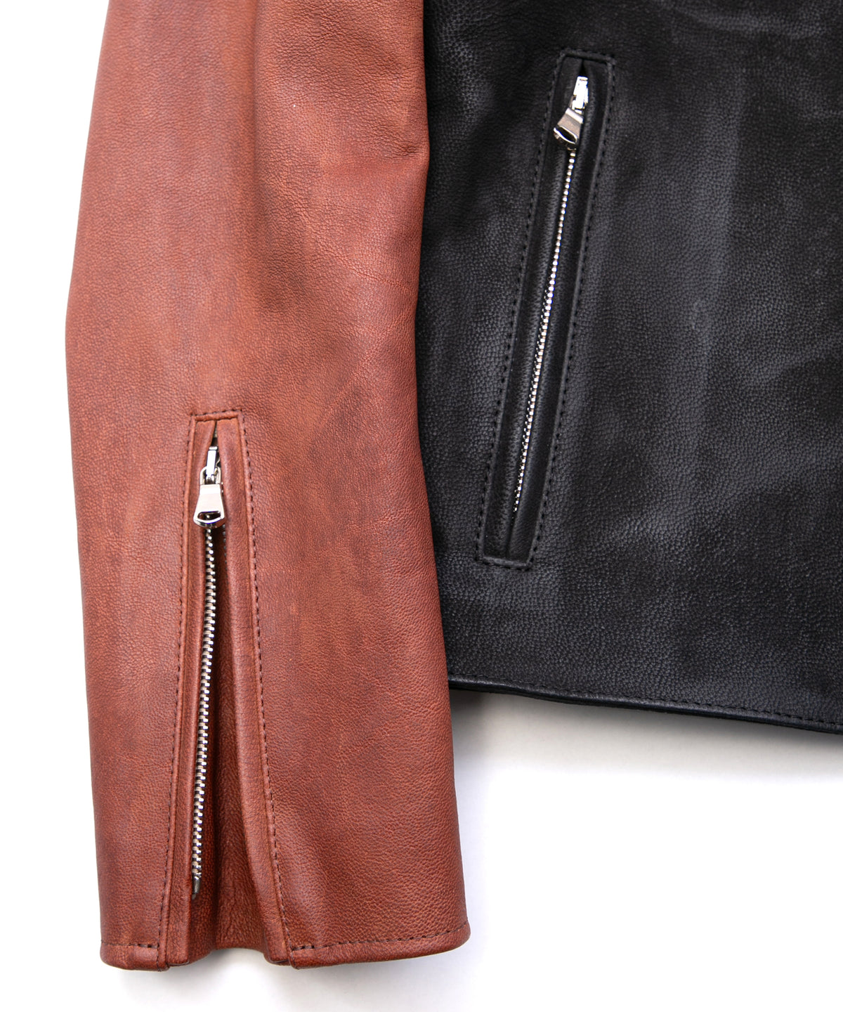 ハイブリッド鞣し イタリアン キャメル ヌバック BIRD MAN ダブルライダースジャケット - BLACK × BROWN