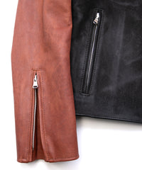 ハイブリッド鞣し イタリアン キャメル ヌバック BIRD MAN ダブルライダースジャケット - BLACK × BROWN