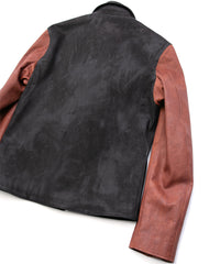 ハイブリッド鞣し イタリアン キャメル ヌバック BIRD MAN ダブルライダースジャケット - BLACK × BROWN