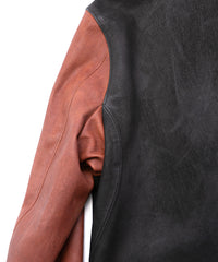 ハイブリッド鞣し イタリアン キャメル ヌバック BIRD MAN ダブルライダースジャケット - BLACK × BROWN