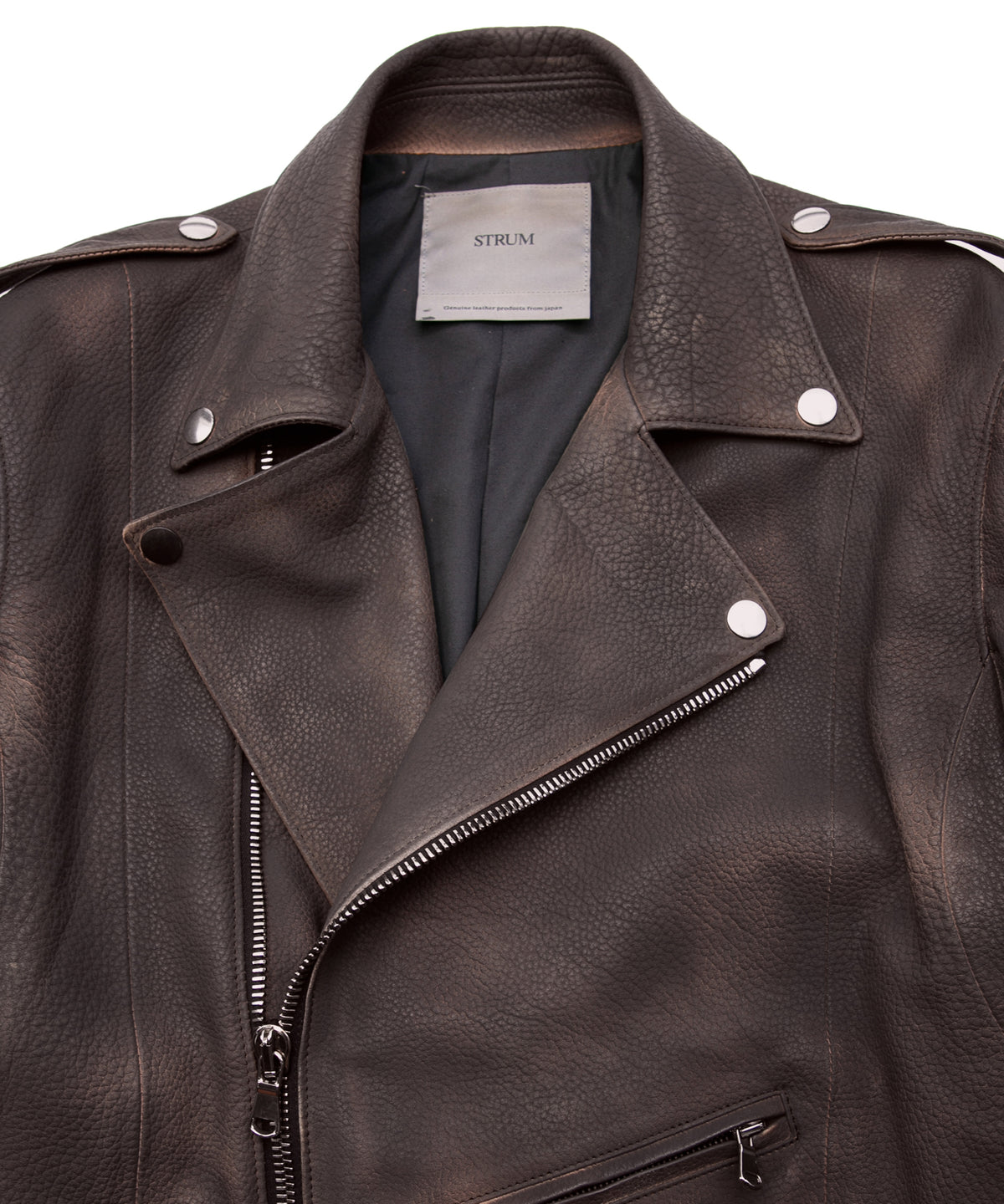 白鞣し × ベジタブルタンニン鞣し カーフ スキン Burning dyed - 製品燃焼染め ROM ダブルライダースジャケット - IRON RUST