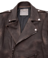 白鞣し × ベジタブルタンニン鞣し カーフ スキン Burning dyed - 製品燃焼染め ROM ダブルライダースジャケット - IRON RUST