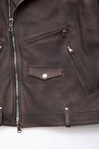 白鞣し × ベジタブルタンニン鞣し カーフ スキン Burning dyed - 製品燃焼染め ROM ダブルライダースジャケット - IRON RUST