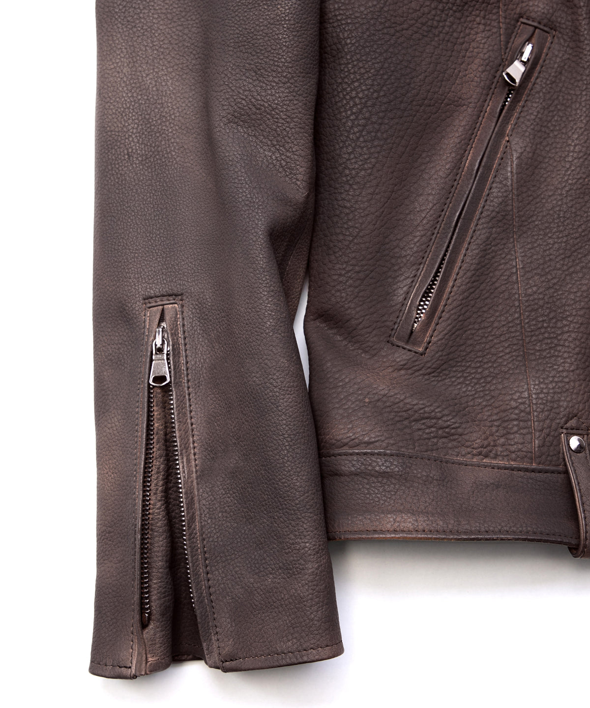 白鞣し × ベジタブルタンニン鞣し カーフ スキン Burning dyed - 製品燃焼染め ROM ダブルライダースジャケット - IRON RUST