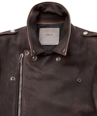 白鞣し × ベジタブルタンニン鞣し カーフ スキン Burning dyed - 製品燃焼染め ROM ダブルライダースジャケット - IRON RUST