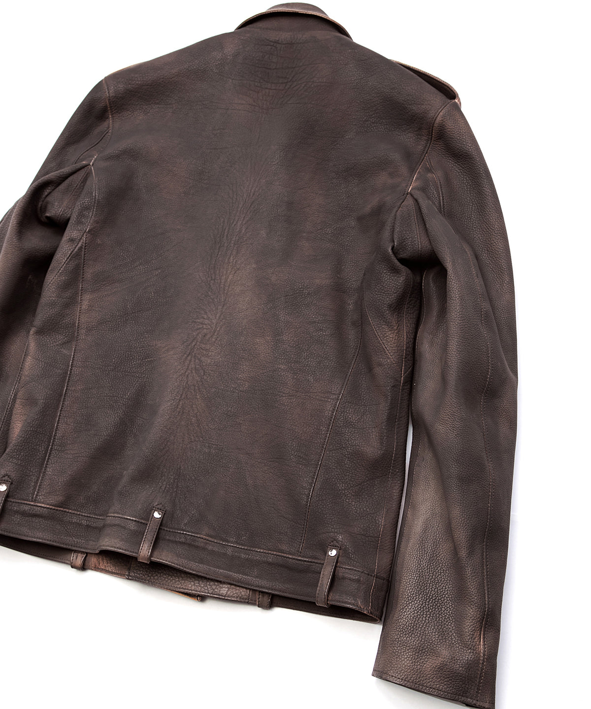 白鞣し × ベジタブルタンニン鞣し カーフ スキン Burning dyed - 製品燃焼染め ROM ダブルライダースジャケット - IRON RUST