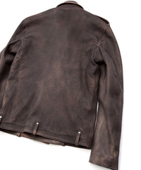 白鞣し × ベジタブルタンニン鞣し カーフ スキン Burning dyed - 製品燃焼染め ROM ダブルライダースジャケット - IRON RUST