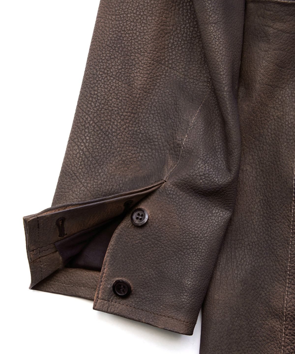 白鞣し × ベジタブルタンニン鞣し カーフ スキン Burning dyed - 燃焼製品染め SIXX ミドルコート - IRON RUST