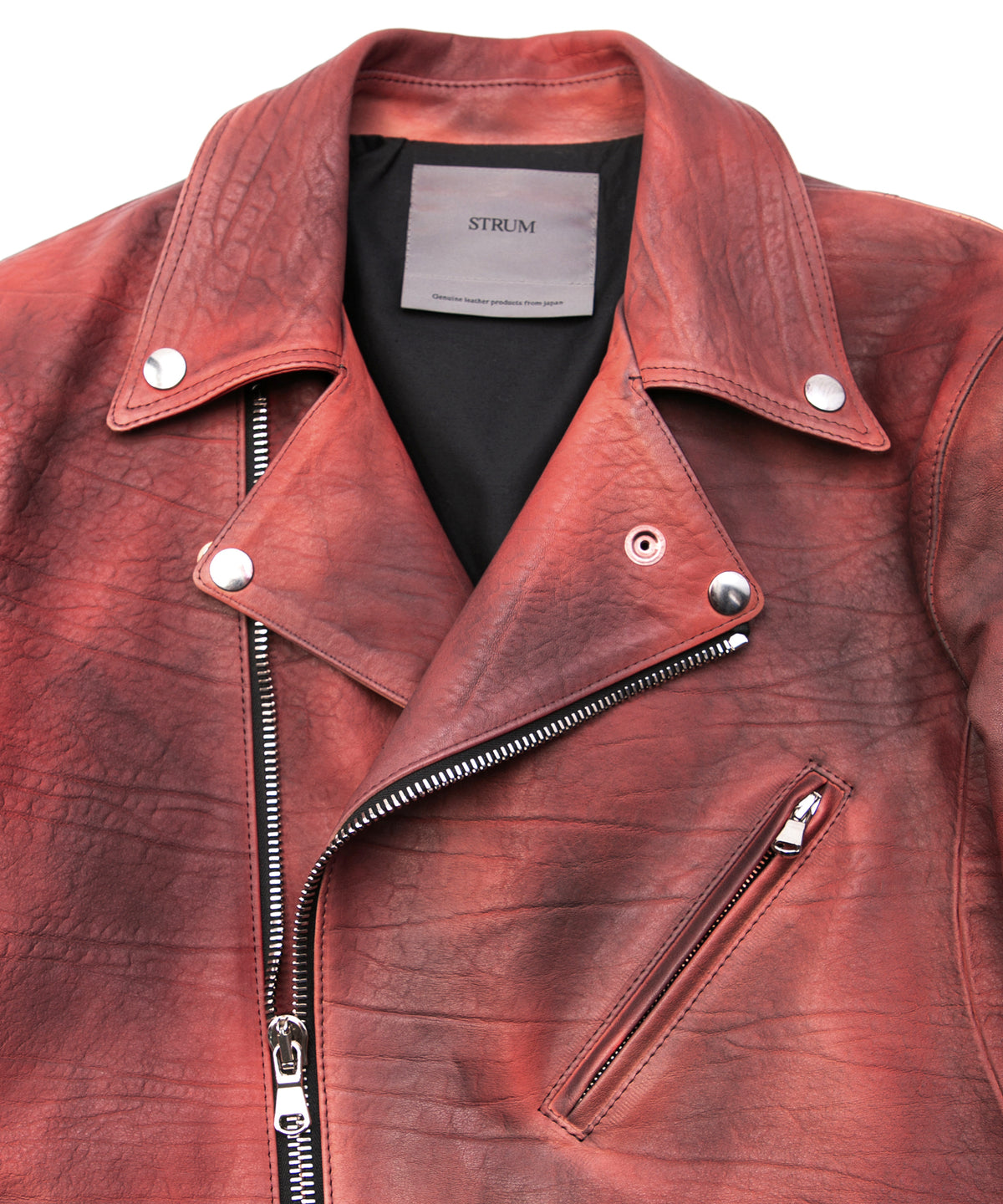 フルベジタブルタンニン鞣し ダブルショルダー Burning dyed - 燃焼製品染め SPEEDER ダブルライダースジャケット - DEEP RUBY