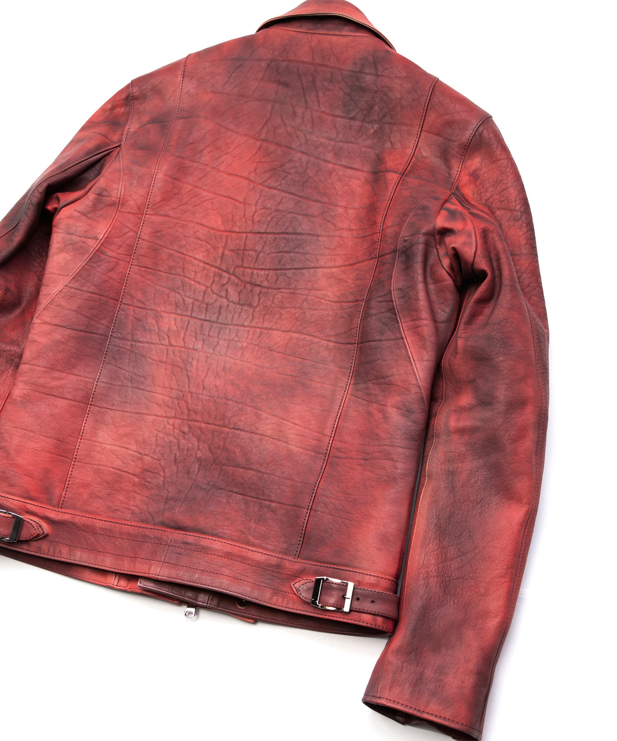 フルベジタブルタンニン鞣し ダブルショルダー Burning dyed - 燃焼製品染め SPEEDER ダブルライダースジャケット - DEEP RUBY
