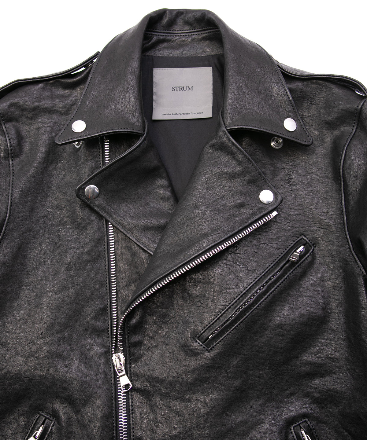 フルタンニン ピット鞣し シュリンク ホースハイド JOEY ダブルライダースジャケット - BLACK