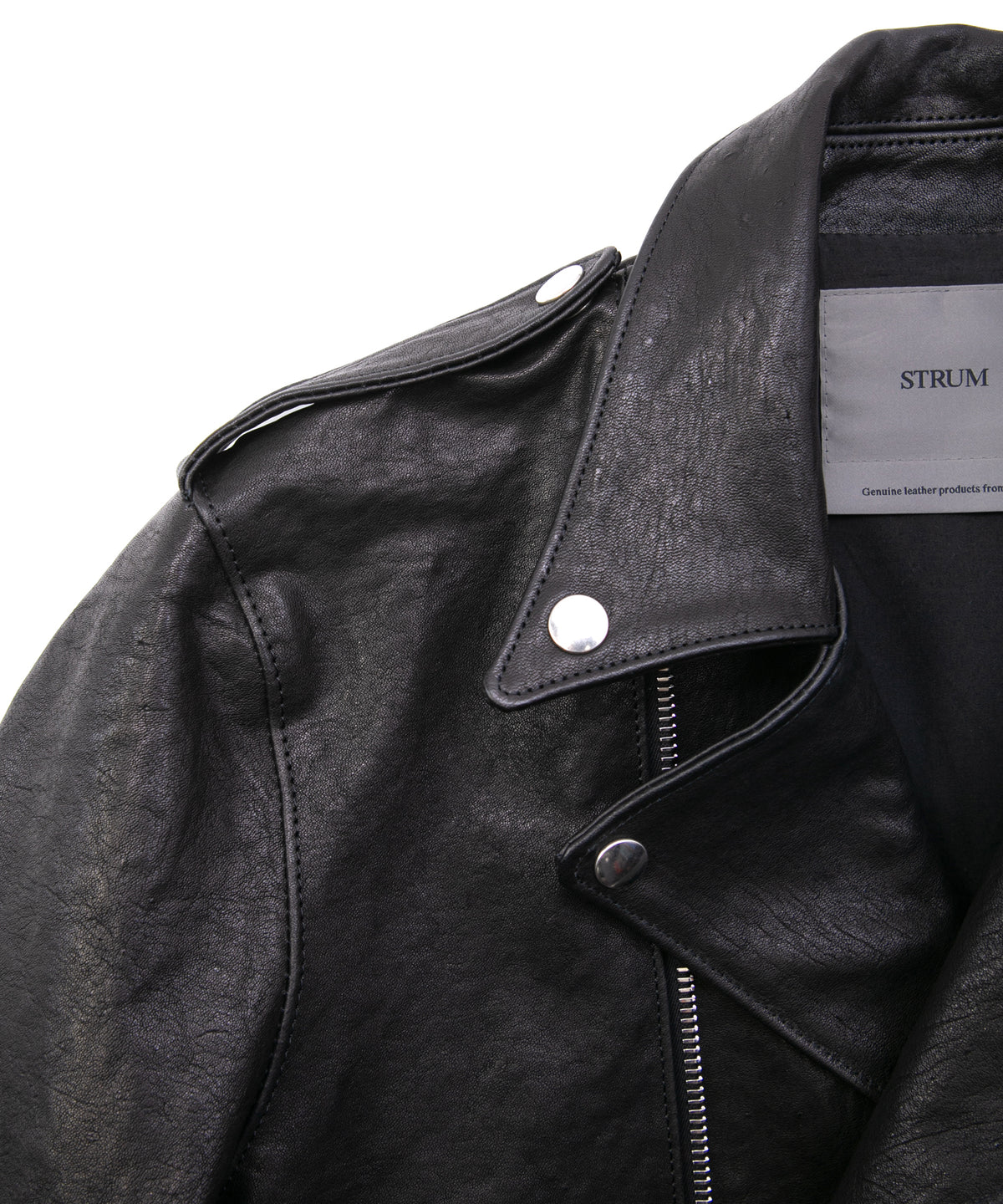 フルタンニン ピット鞣し シュリンク ホースハイド JOEY ダブルライダースジャケット - BLACK