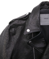 フルタンニン ピット鞣し シュリンク ホースハイド JOEY ダブルライダースジャケット - BLACK