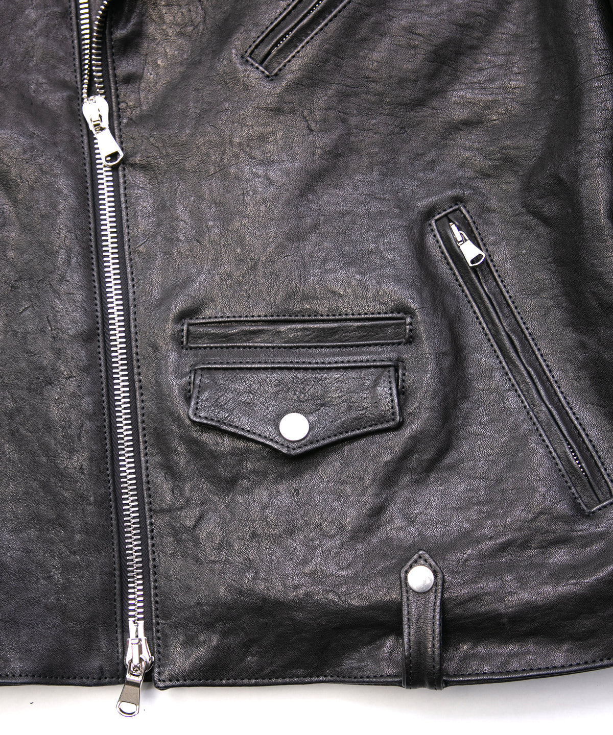 フルタンニン ピット鞣し シュリンク ホースハイド JOEY ダブルライダースジャケット - BLACK