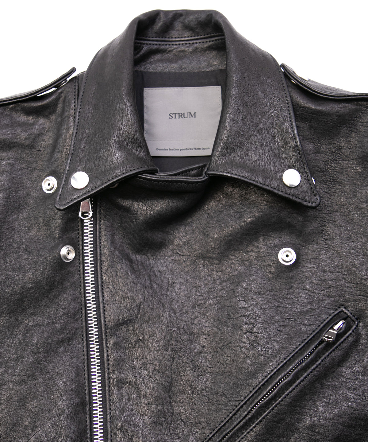 フルタンニン ピット鞣し シュリンク ホースハイド JOEY ダブルライダースジャケット - BLACK