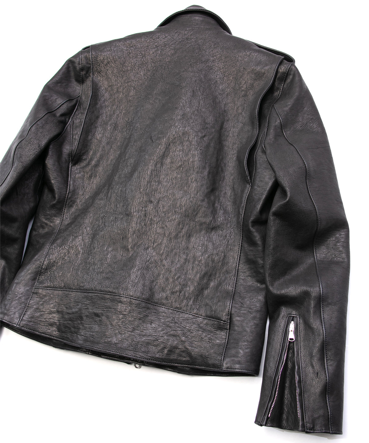 フルタンニン ピット鞣し シュリンク ホースハイド JOEY ダブルライダースジャケット - BLACK