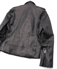 フルタンニン ピット鞣し シュリンク ホースハイド JOEY ダブルライダースジャケット - BLACK
