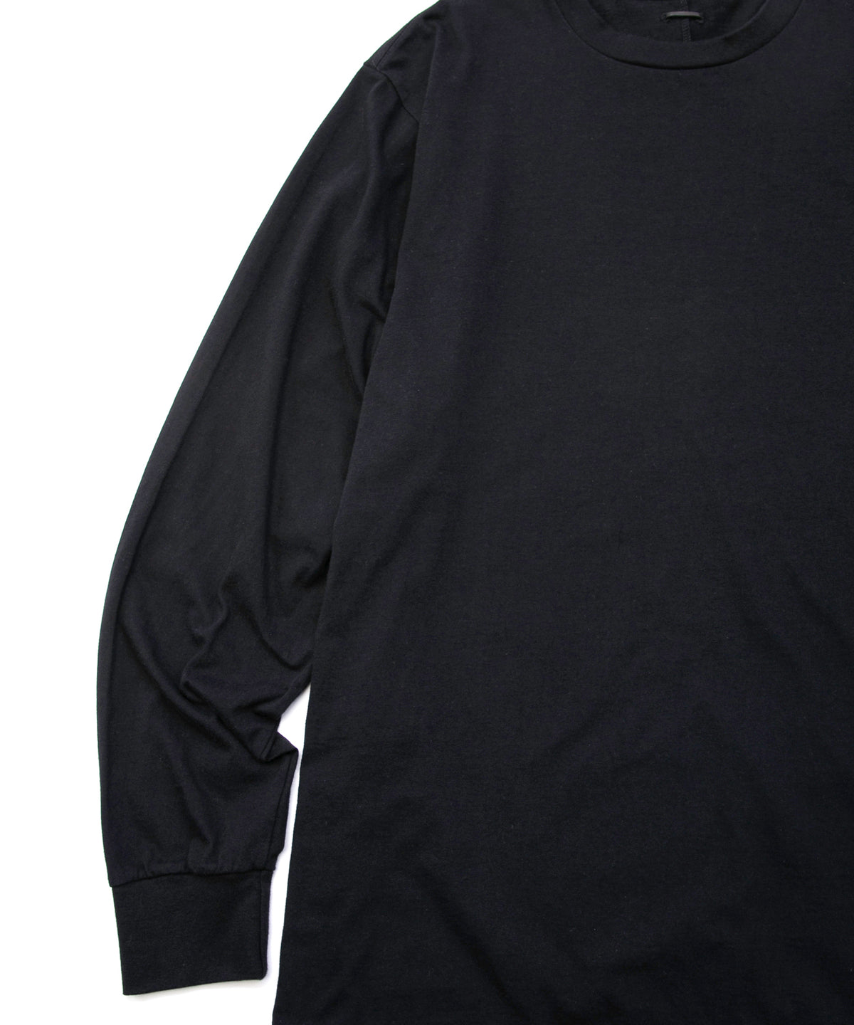 30/- ナチュラルソフト天竺 クルーネック リブ ロングスリーブ T シャツ - BLACK